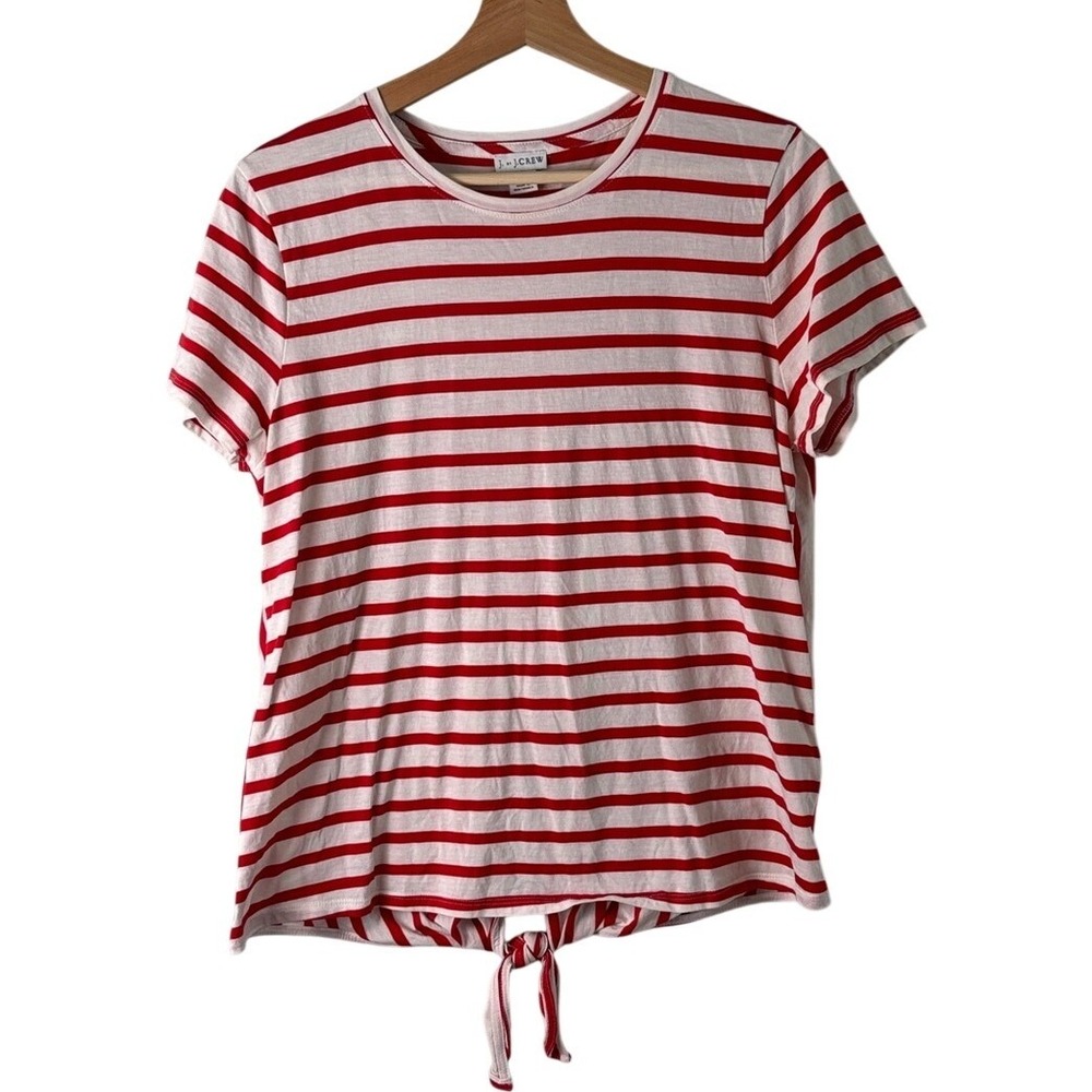 J. Crew Factory Striped Tie-Hem Tee Red White Women Size L Short Sleeve Cotton